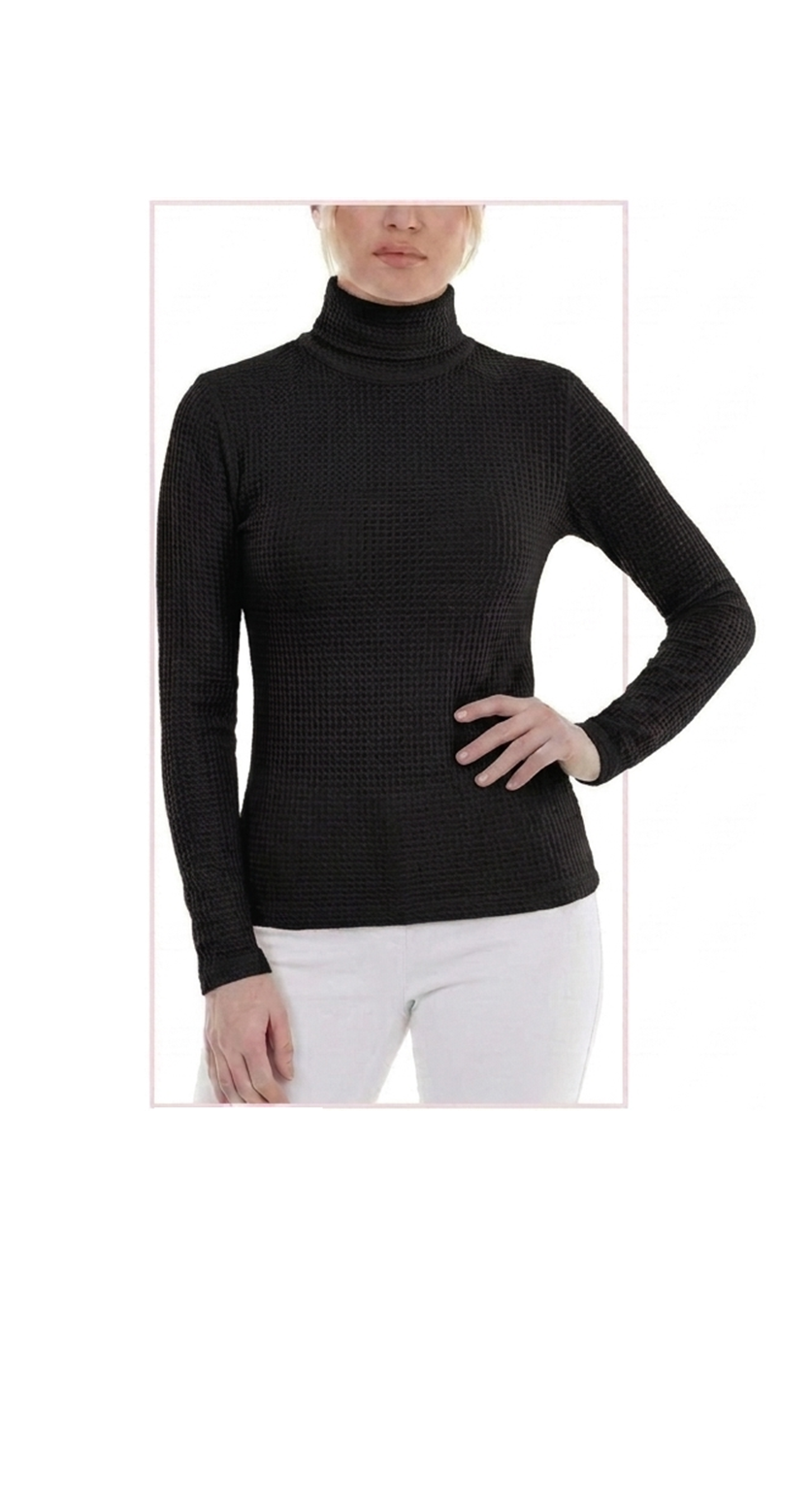 T2128:  Waffle-Knit Turtleneck Top - ONE SIZE (OSFM)
