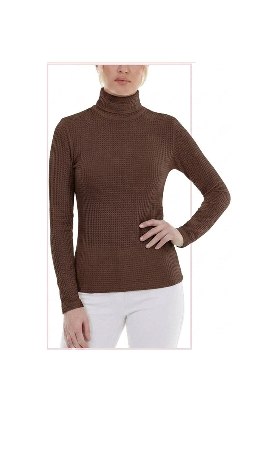 T2128:  Waffle-Knit Turtleneck Top - ONE SIZE (OSFM)