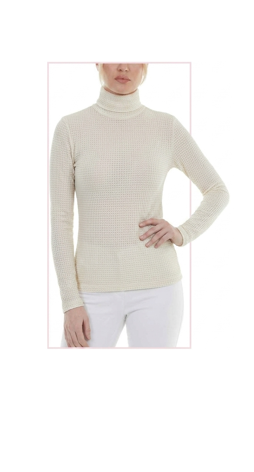 T2128:  Waffle-Knit Turtleneck Top - ONE SIZE (OSFM)