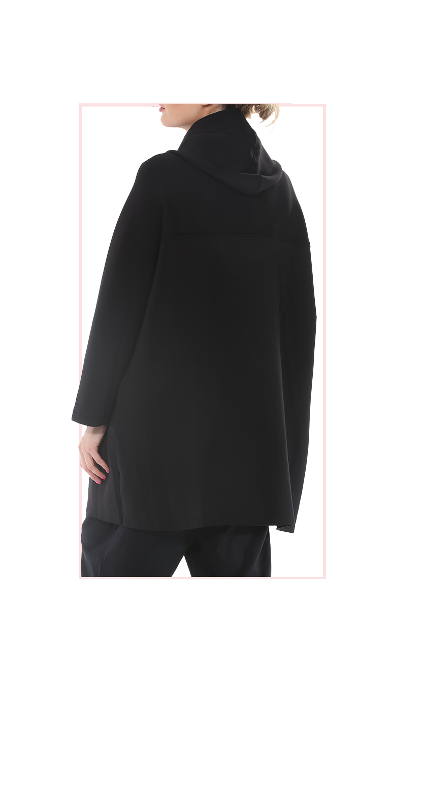 TF-4735: Black Contrast-Stitch Hooded  Coat
