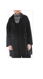 TF-4735: Black Contrast-Stitch Hooded  Coat