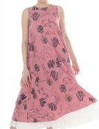 T5607  gingham midi dress with a round neckline, sleeveless design, and side pockets
