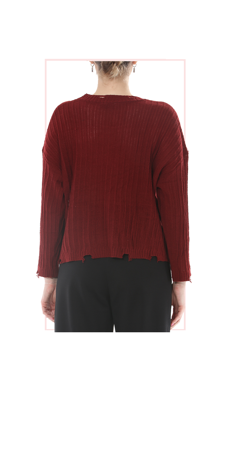 TF-5742: Distressed Ribbed Knit Sweater