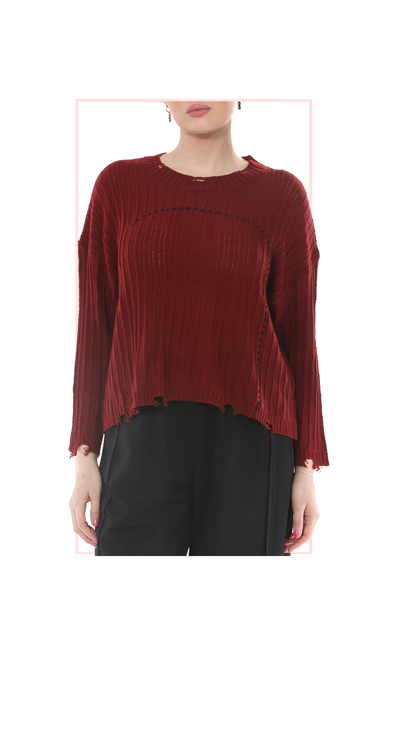 TF-5742: Distressed Ribbed Knit Sweater