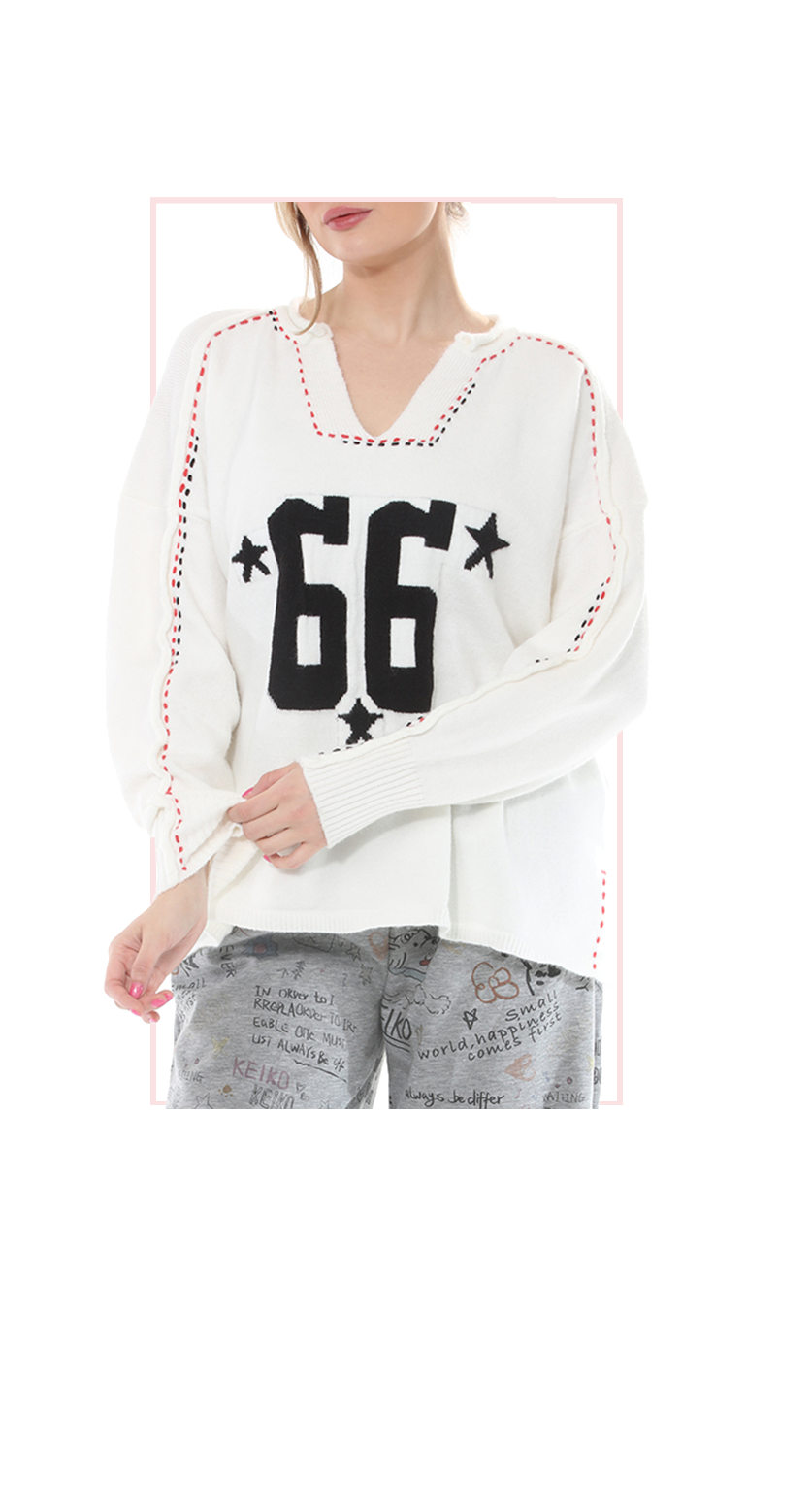 TF-5743: "66" Varsity Knit Sweater