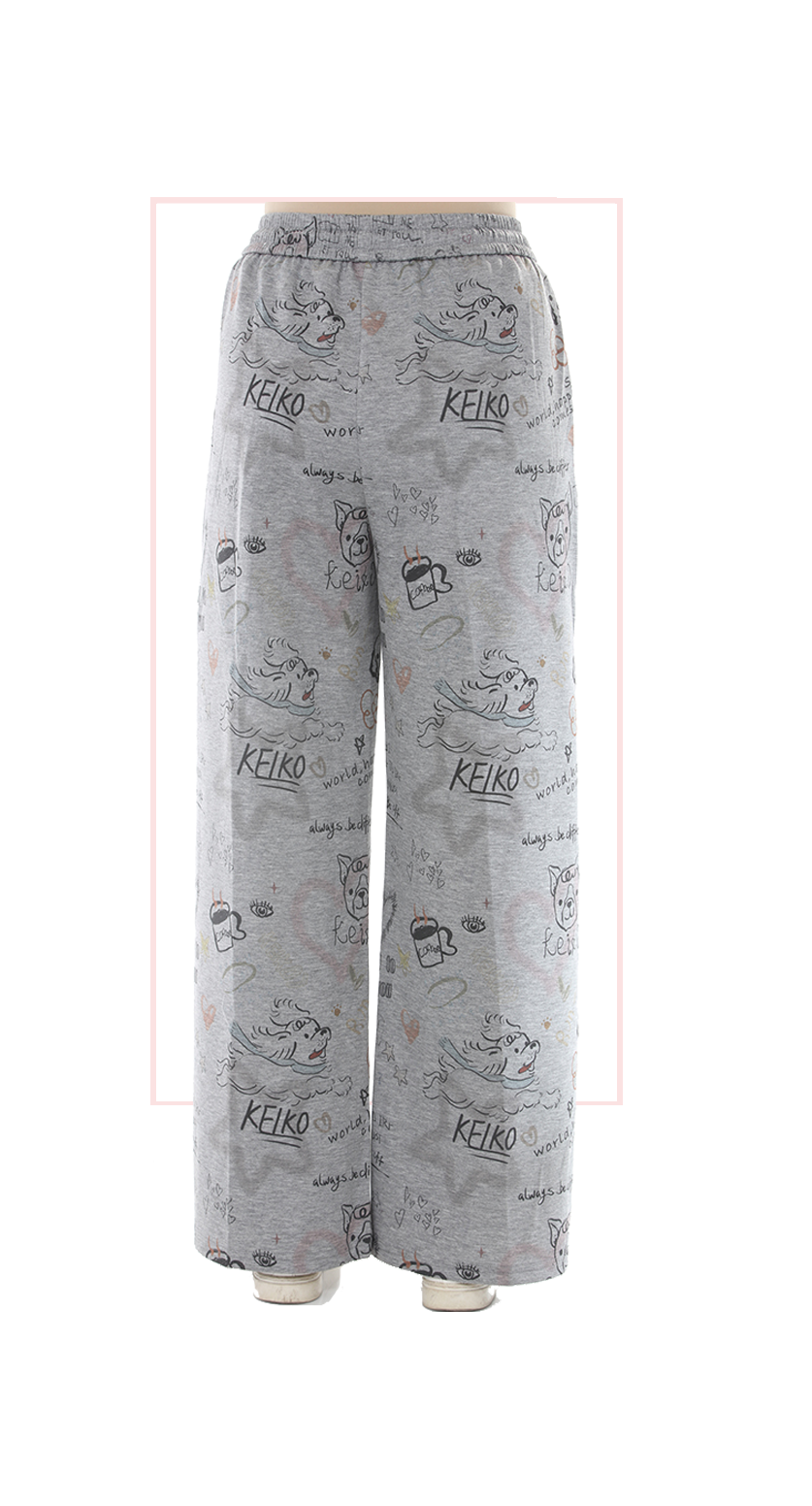 TF-7150: Doodle Print Wide-Leg Pants