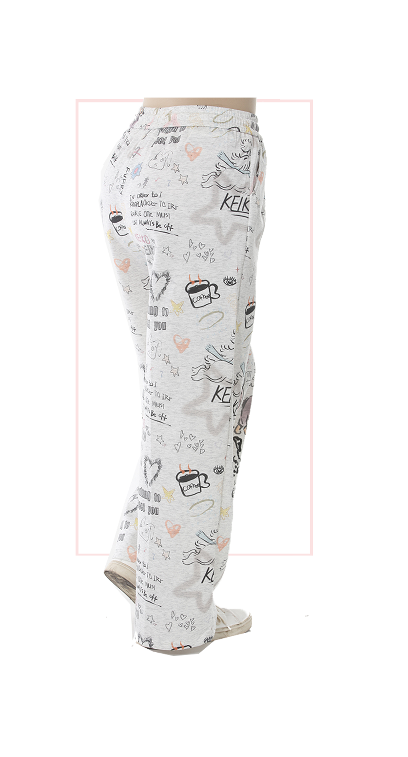 TF-7150: Doodle Print Wide-Leg Pants