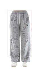 TF-7150: Doodle Print Wide-Leg Pants