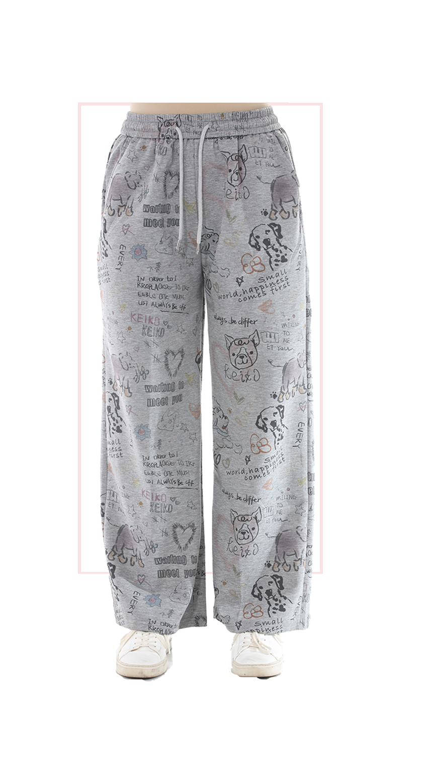 TF-7150: Doodle Print Wide-Leg Pants