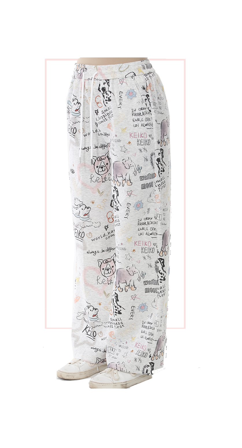 TF-7150: Doodle Print Wide-Leg Pants