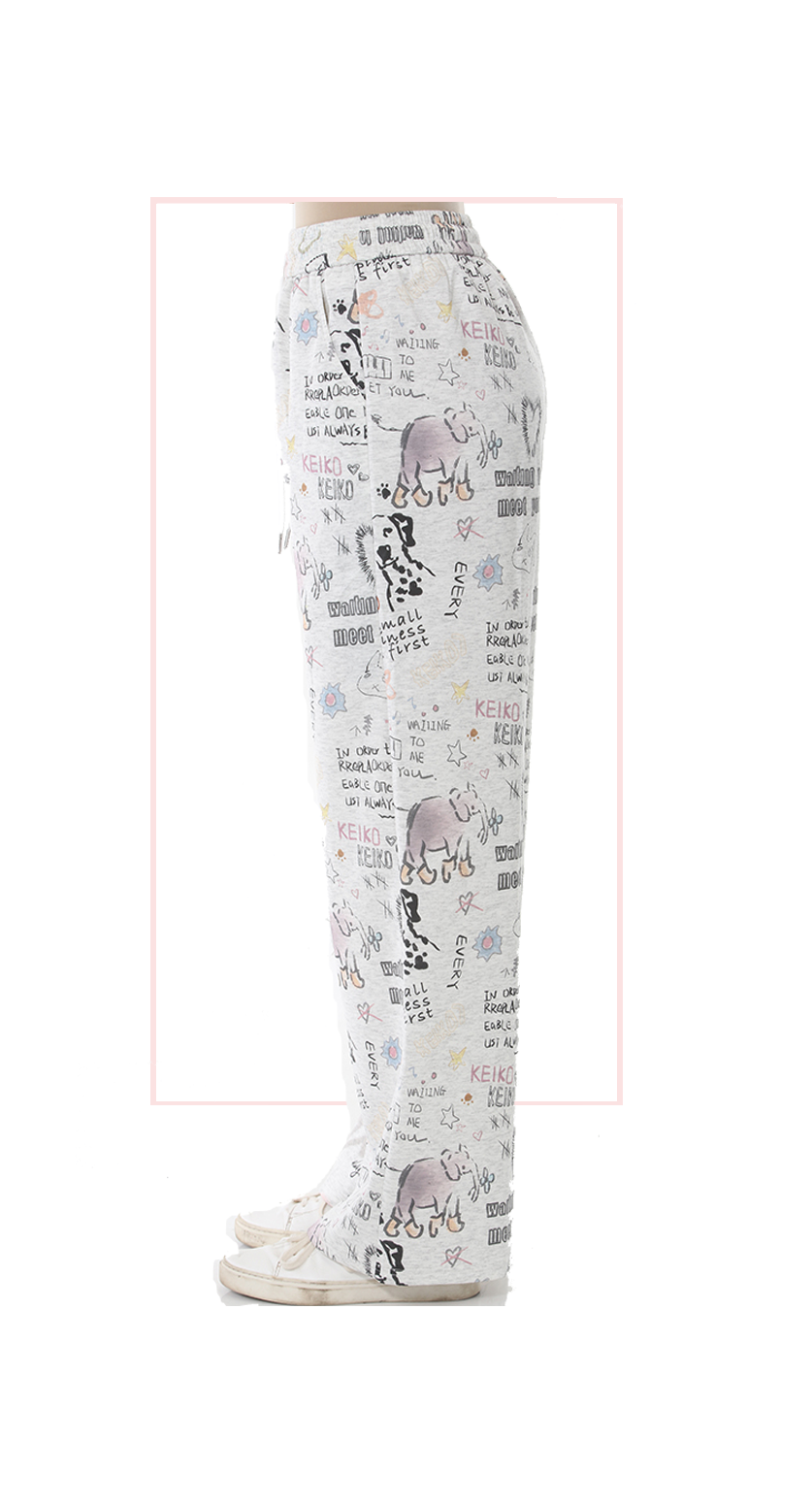 TF-7150: Doodle Print Wide-Leg Pants