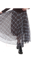 TF-7151:  Double Layer Sheer Plaid Maxi Skirt