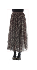TF-7151:  Double Layer Sheer Plaid Maxi Skirt