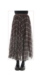 TF-7151:  Double Layer Sheer Plaid Maxi Skirt