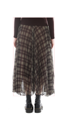 TF-7151:  Double Layer Sheer Plaid Maxi Skirt