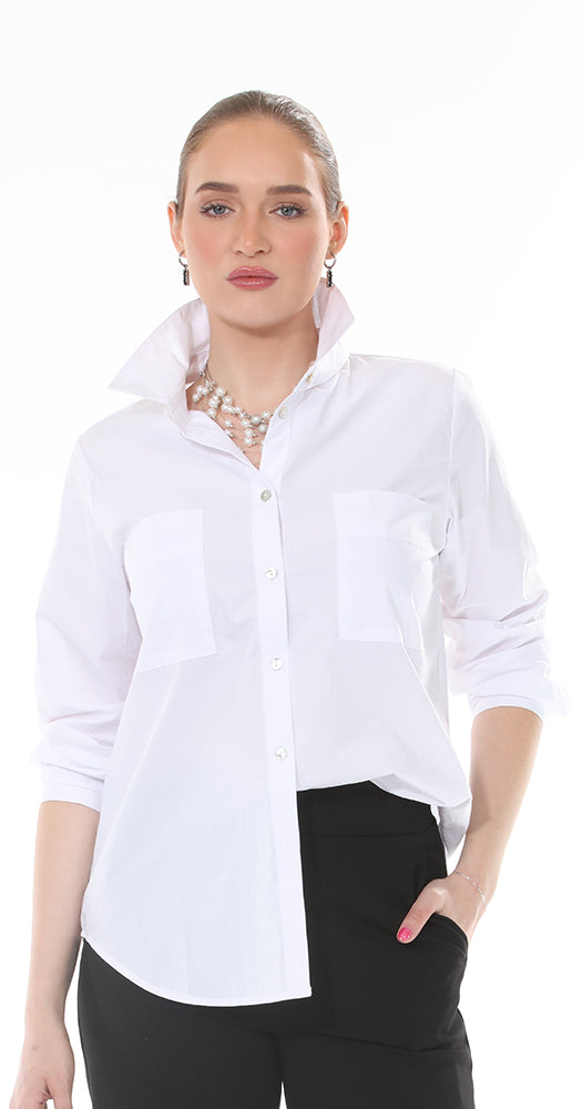 CP226:  #1-White: Elegant White Button-Up Shirt