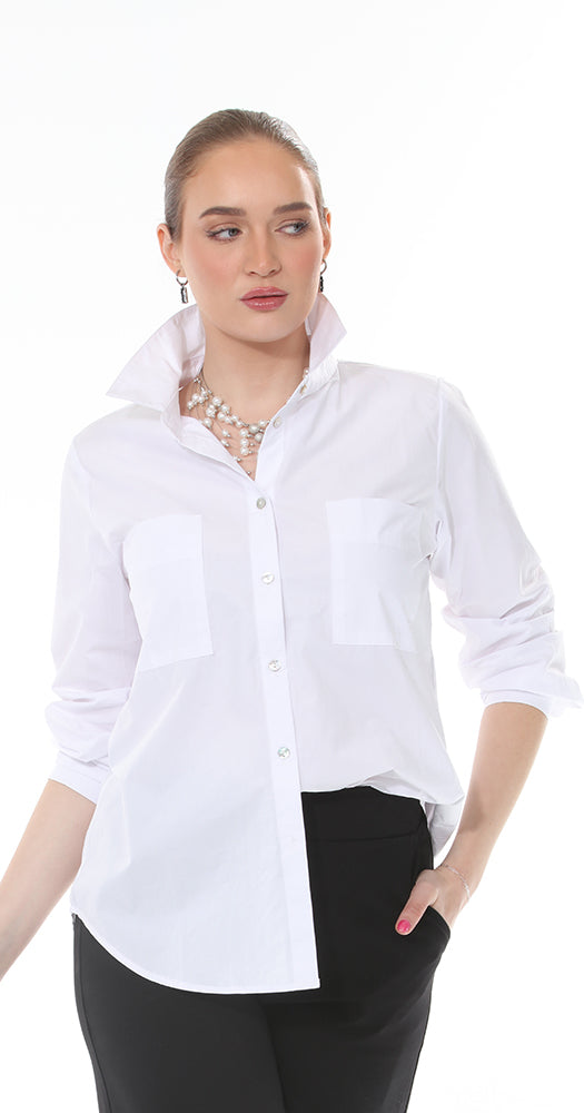CP226:  #1-White: Elegant White Button-Up Shirt