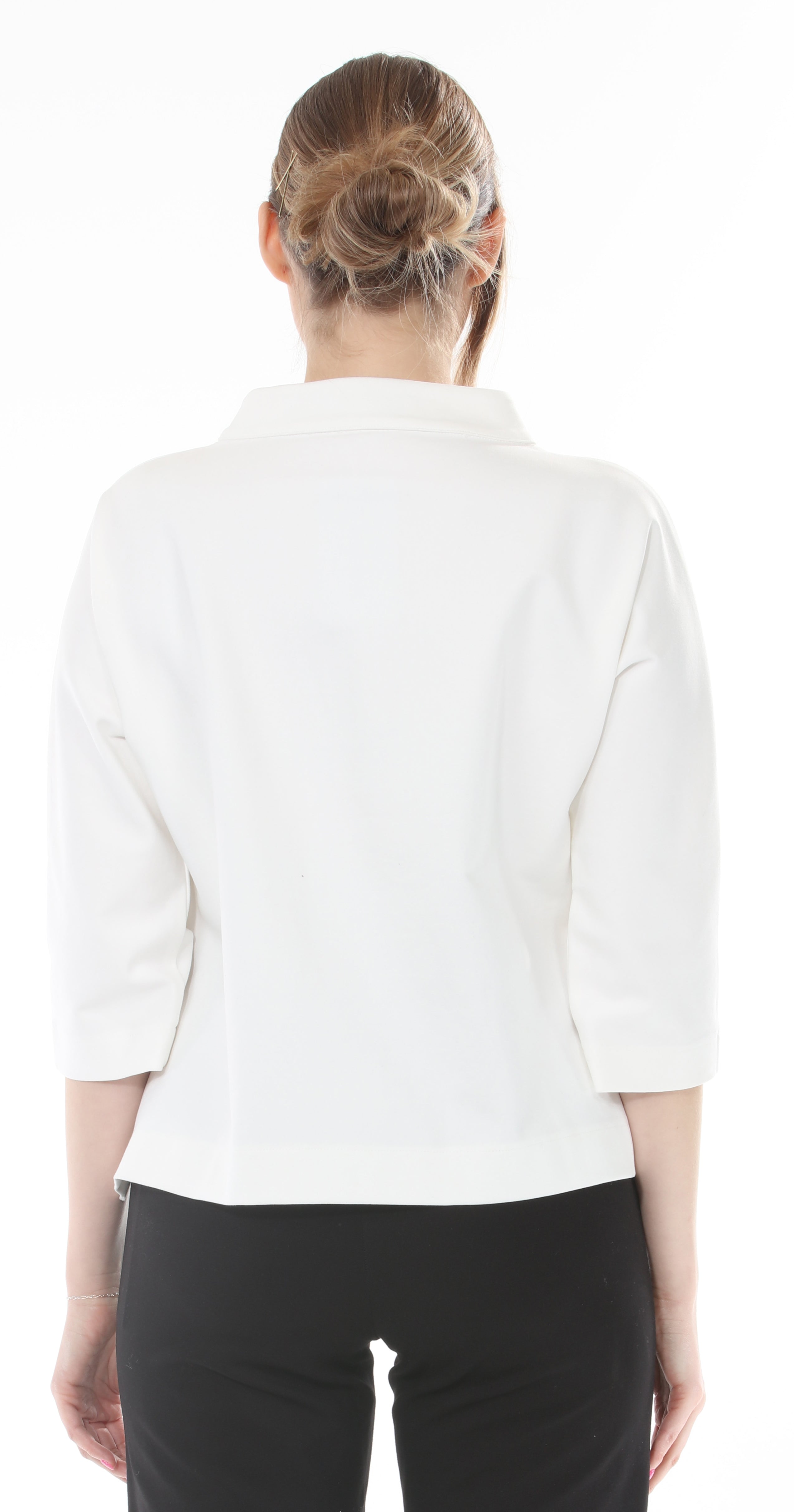 T1-4700 #1-AUTUMN WHITE BUTTON DOWN JACKET WITH 3/4 SLEEVES AND ROUND COLLAR