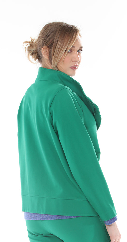 T1-4701 #1-Kelly Green:  Zip up Kelly Green jacket with long sleeves and asymmetrical hem