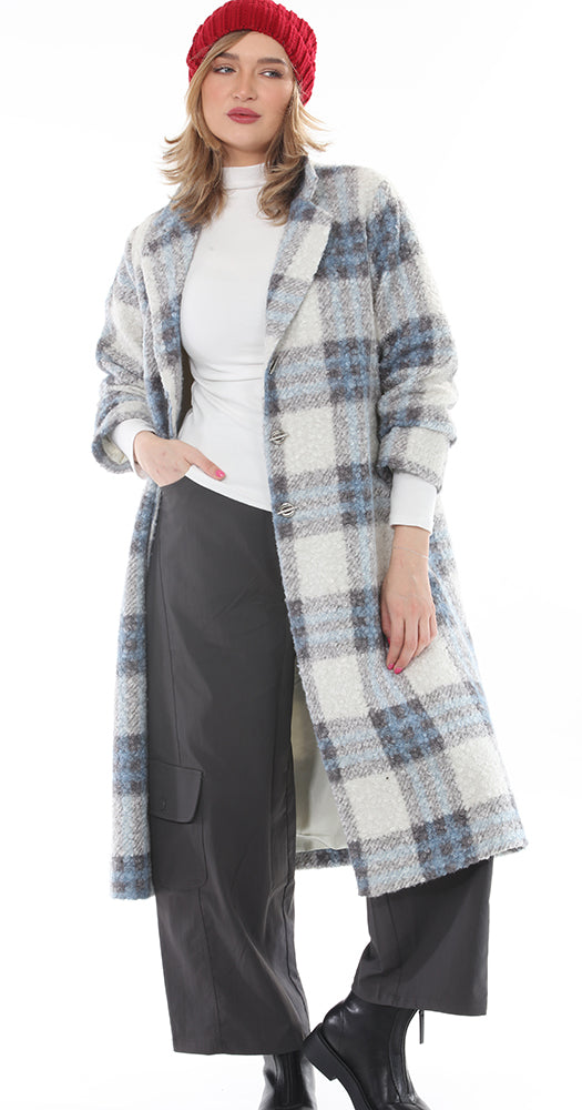 T1-4717 #1-Plaid:  Long Plaid Coat