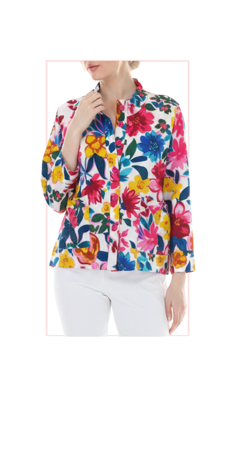 T1-4800 floral button front, long sleeve top