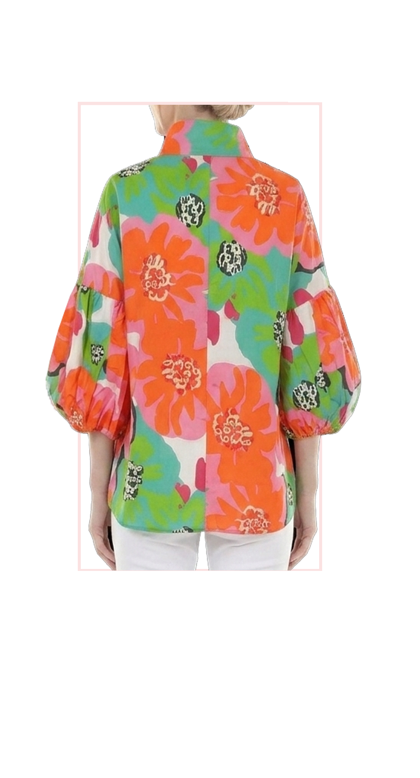 T1-4801, #1 PINK/GREEN:   Colorful Floral Floral Top