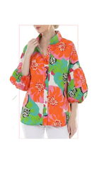 T1-4801, #1 PINK/GREEN:   Colorful Floral Floral Top