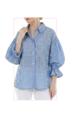 T1-4803 #1BLUE, #2BLACK :  Classic button down shirt with ruffled cuffs