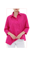 T1-4805 #1-Fuchsia, #2-Kelly Green :  Classic button down shirt with asymetrical hem