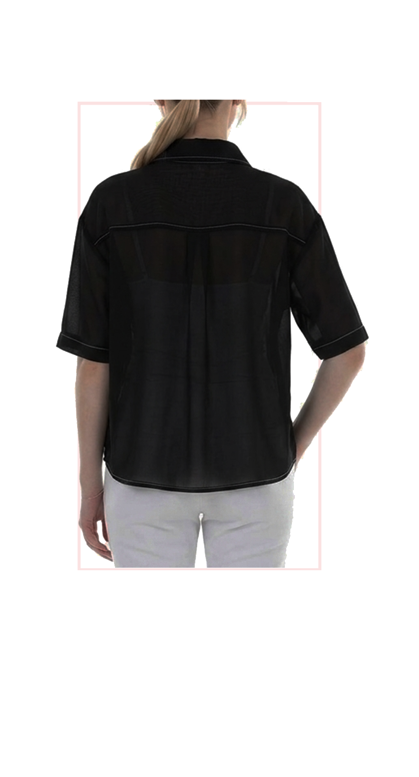 T1-4806 #1-Black :  Classic short sleeve button down top