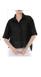 T1-4806 #1-Black :  Classic short sleeve button down top