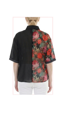 T1-4807 #1-Roses :  classic button down short sleeve top with rose print