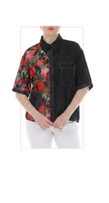 T1-4807 #1-Roses :  classic button down short sleeve top with rose print