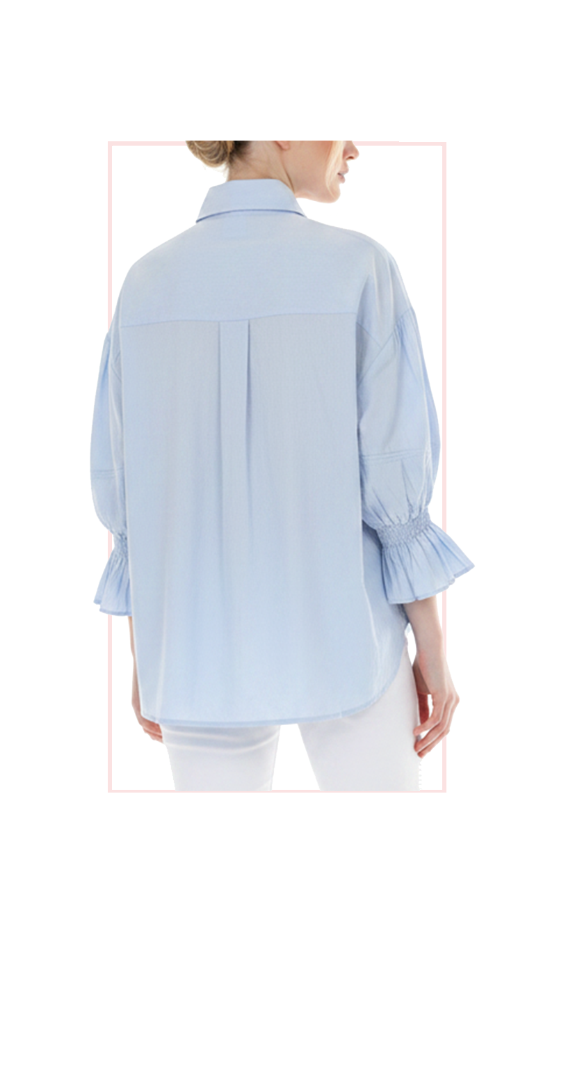 TT-4813 #1-WHITE, #2-BLUE : button down, flared sleeve top