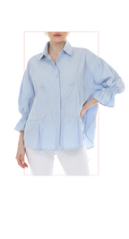 TT-4813 #1-WHITE, #2-BLUE : button down, flared sleeve top