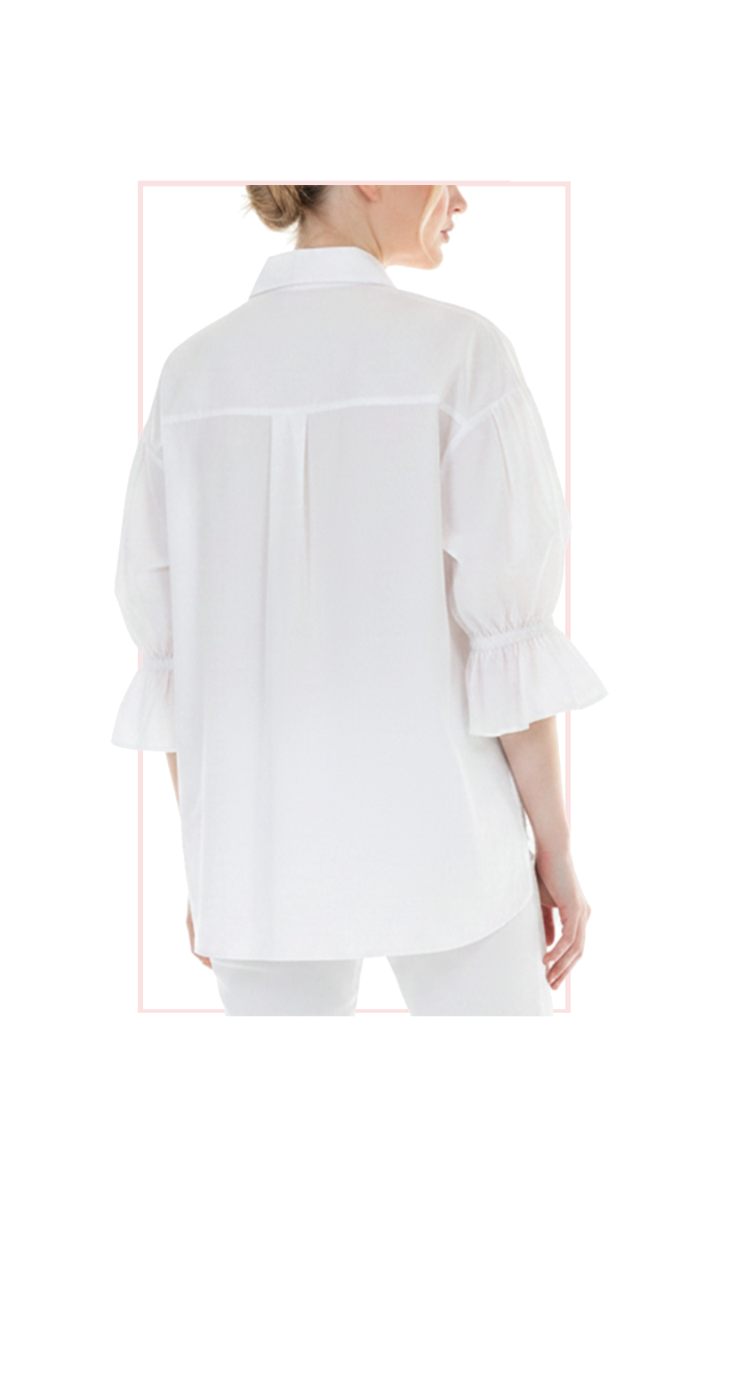 TT-4813 #1-WHITE, #2-BLUE : button down, flared sleeve top