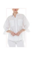 TT-4813 #1-WHITE, #2-BLUE : button down, flared sleeve top
