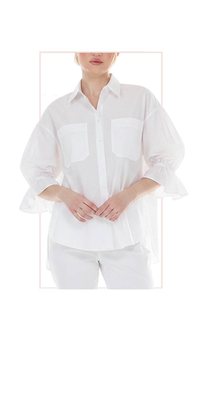 TT-4813 #1-WHITE, #2-BLUE : button down, flared sleeve top