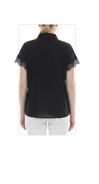 TT-4814 #1-white, #2-black : short sleeve button down top with sash