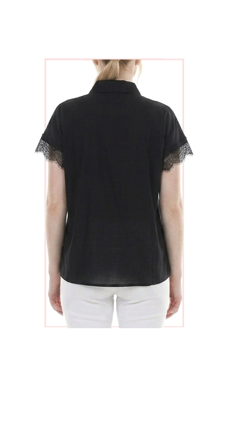 TT-4814 #1-white, #2-black : short sleeve button down top with sash