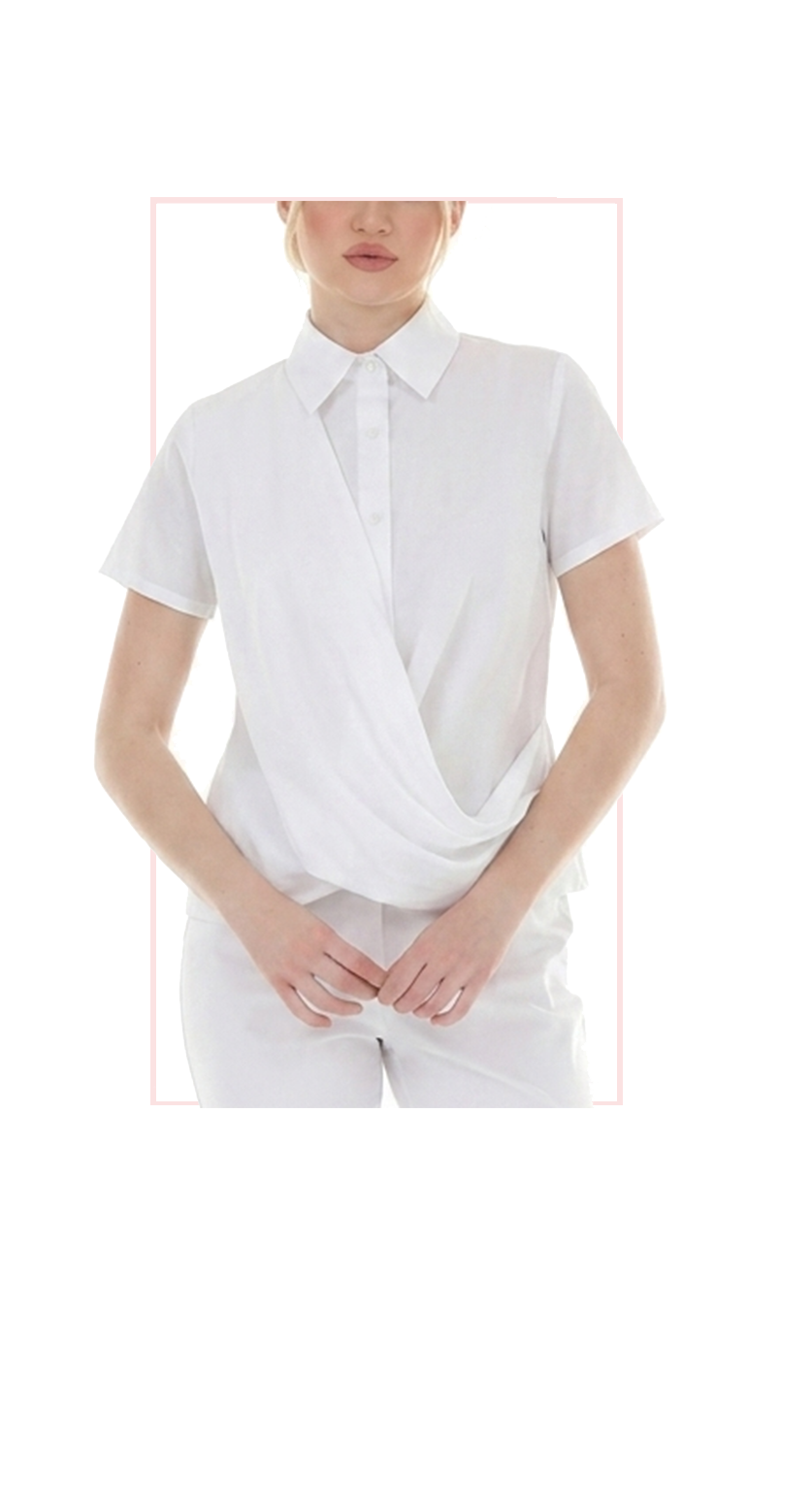 TT-4814 #1-white, #2-black : short sleeve button down top with sash