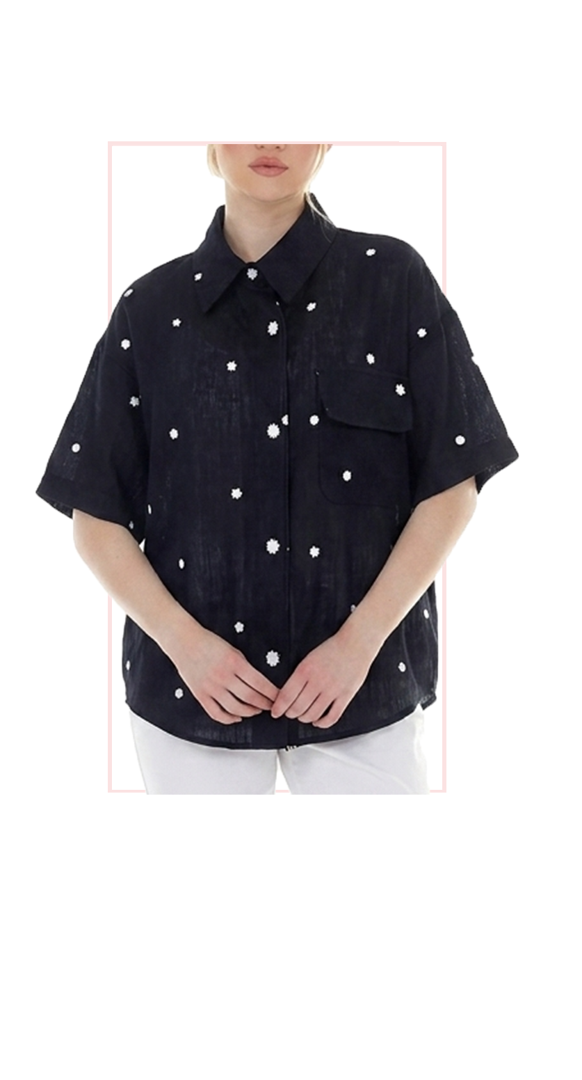 TT-4816 #1-denim :  classic short sleeve button down top