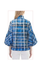 T1-4827 #1-summer blue : button down top with stand up collar and balloon sleeves