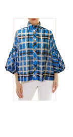 T1-4827 #1-summer blue : button down top with stand up collar and balloon sleeves