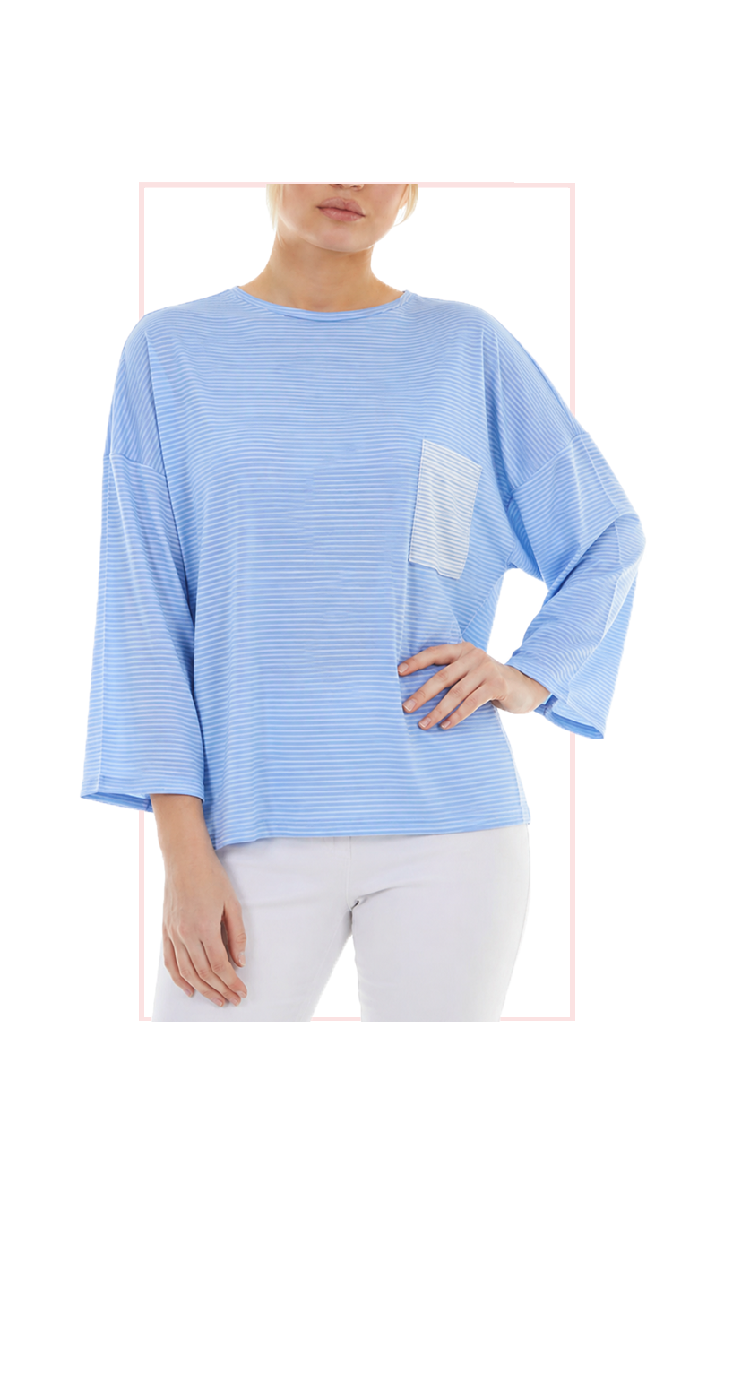 T1-5805  #1-blue :  Relaxed fit striped shirt