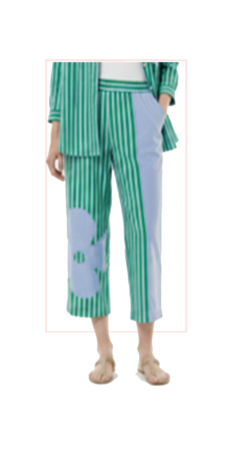 T1-7164 #1-pink, #2-blue : cropped pants with fun print