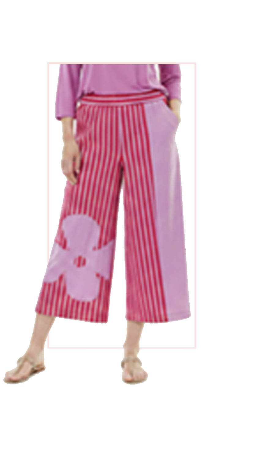 T1-7164 #1-pink, #2-blue : cropped pants with fun print