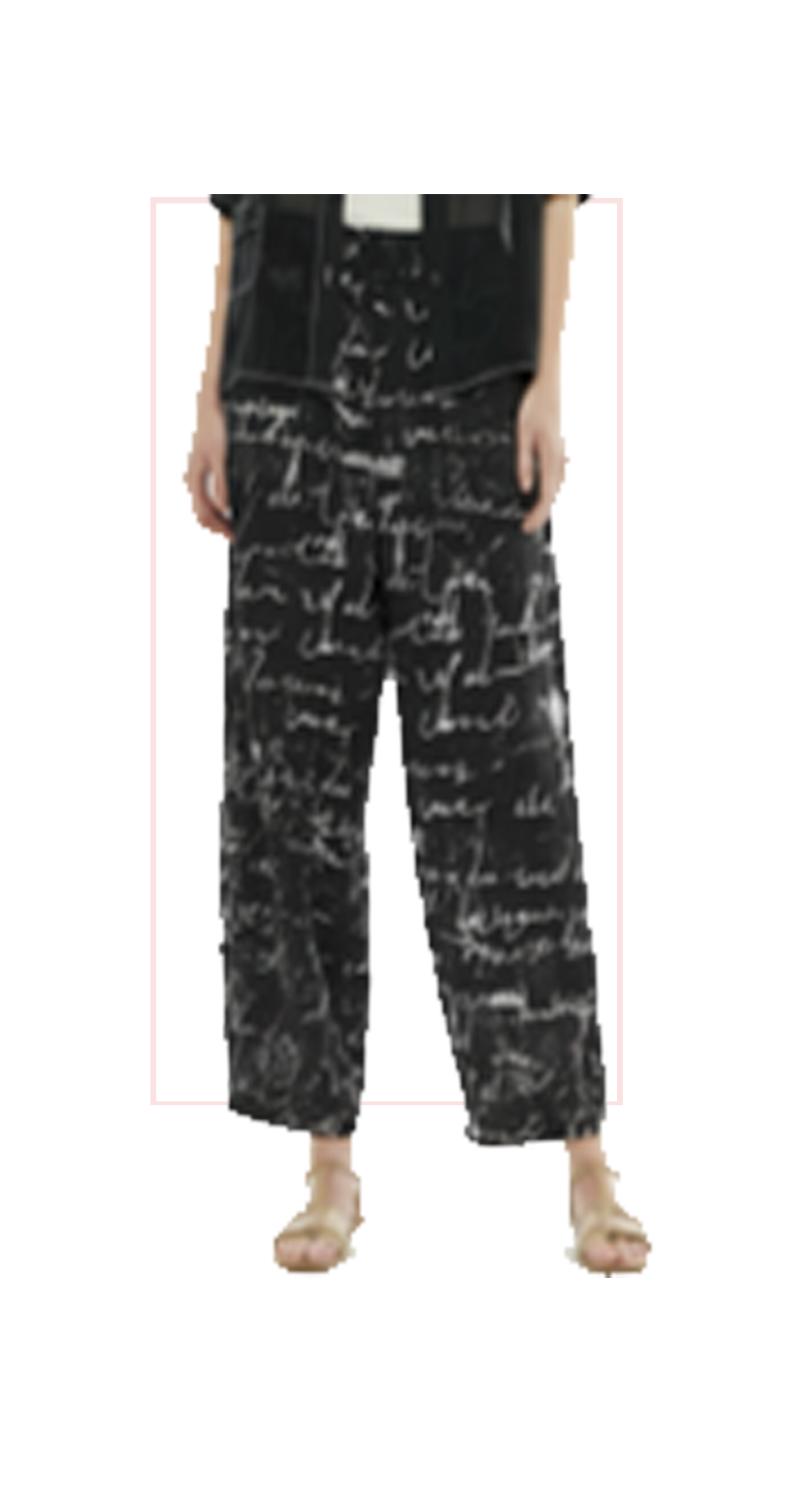 T1-7166  #1-blk/wht :  relaxed wide-leg ankle length pants