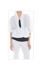 T2621 black button-up jacket with long sleeves and a slightly cropped hemline.
