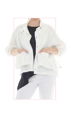 T2621 black button-up jacket with long sleeves and a slightly cropped hemline.